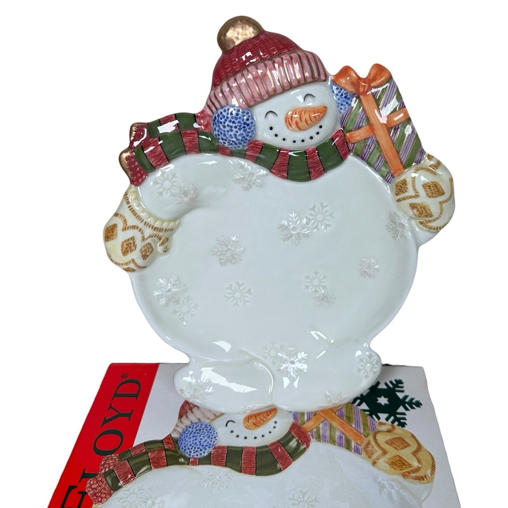 Vintage Fitz & Floyd Frosty Folks 12" Snowman Canape Plate Platter Original Box